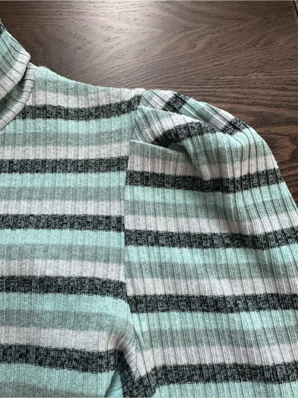 Maeve Anthropologie Puff Sleeve Blue Striped Turtleneck Pullover Top Sz Medium